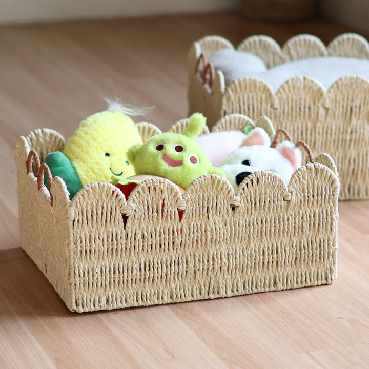 Handcrafted storage basket with wave edge
