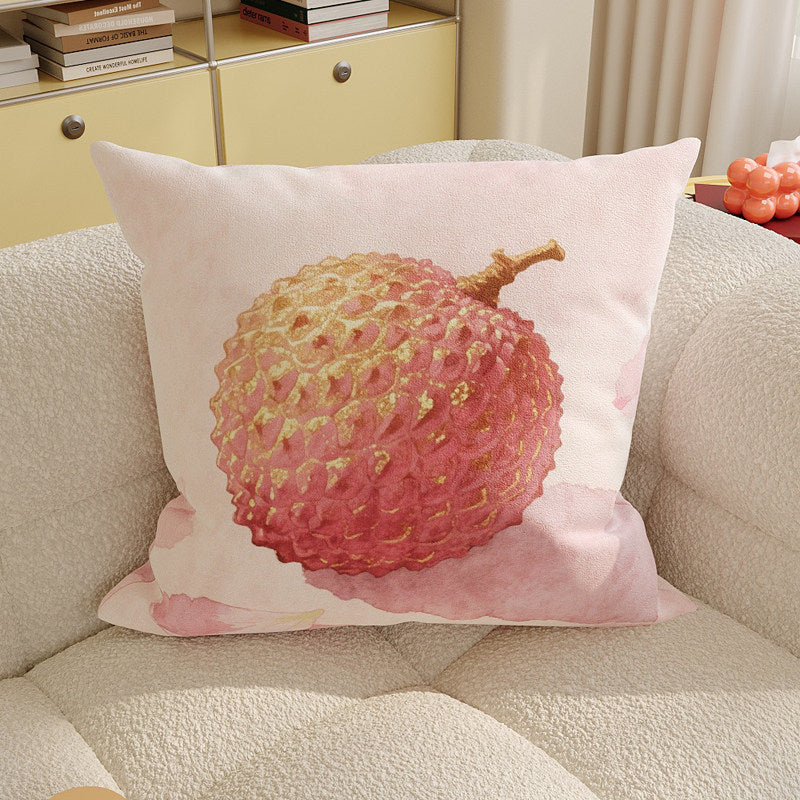 Decorative Square Throw Pillow Cover with Watercolor Lychee Botanical Print and Hidden Zipper