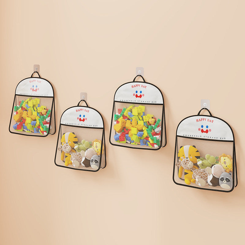 Wall-Mounted Breathable Mesh Toy Organizer with Hook