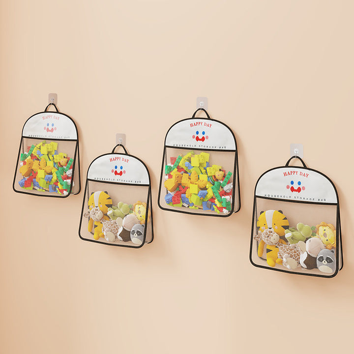 Wall-Mounted Breathable Mesh Toy Organizer with Hook