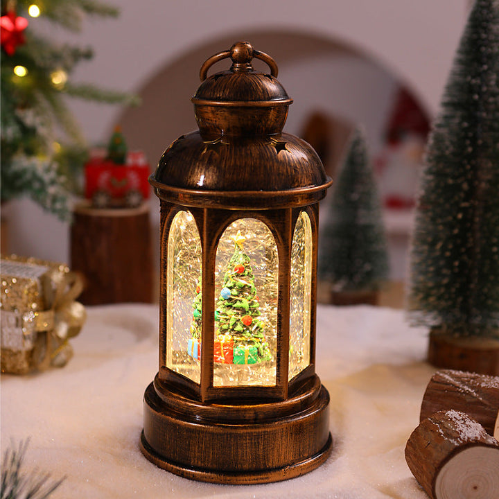 Illuminated Christmas lantern with Santa Claus scene