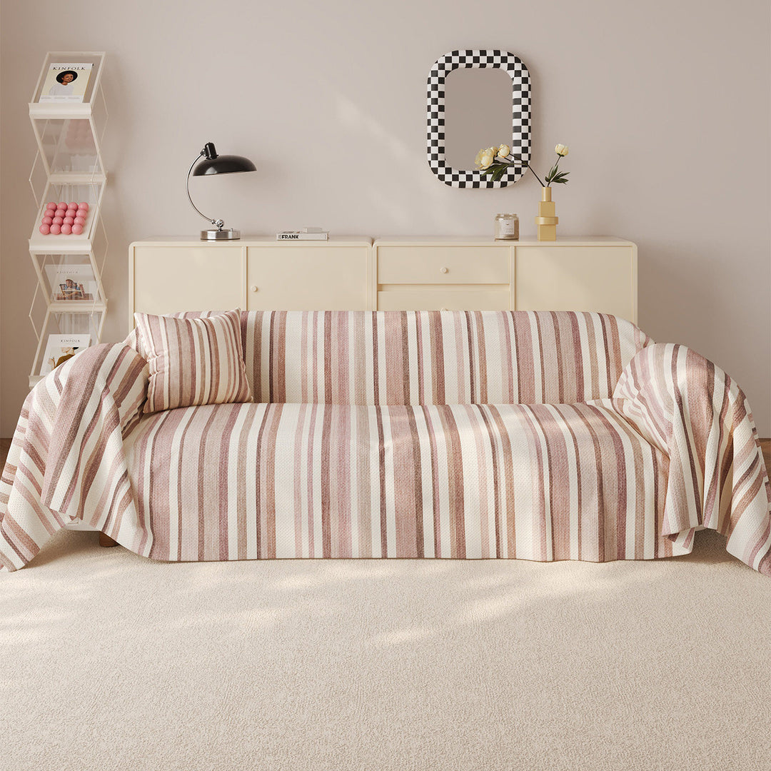Oversized Reversible Striped Sofa Throw Cover and Cushion Set