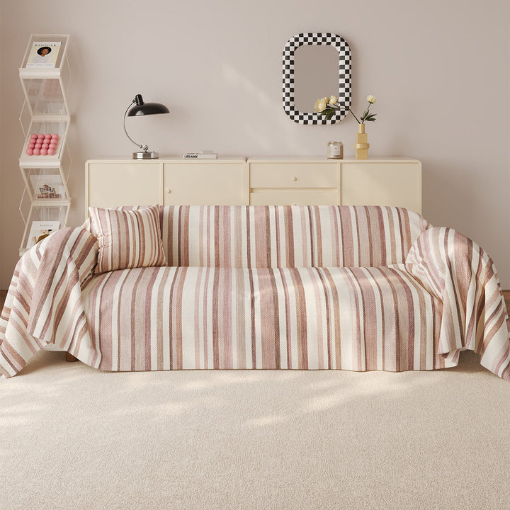 Oversized Reversible Striped Sofa Throw Cover and Cushion Set