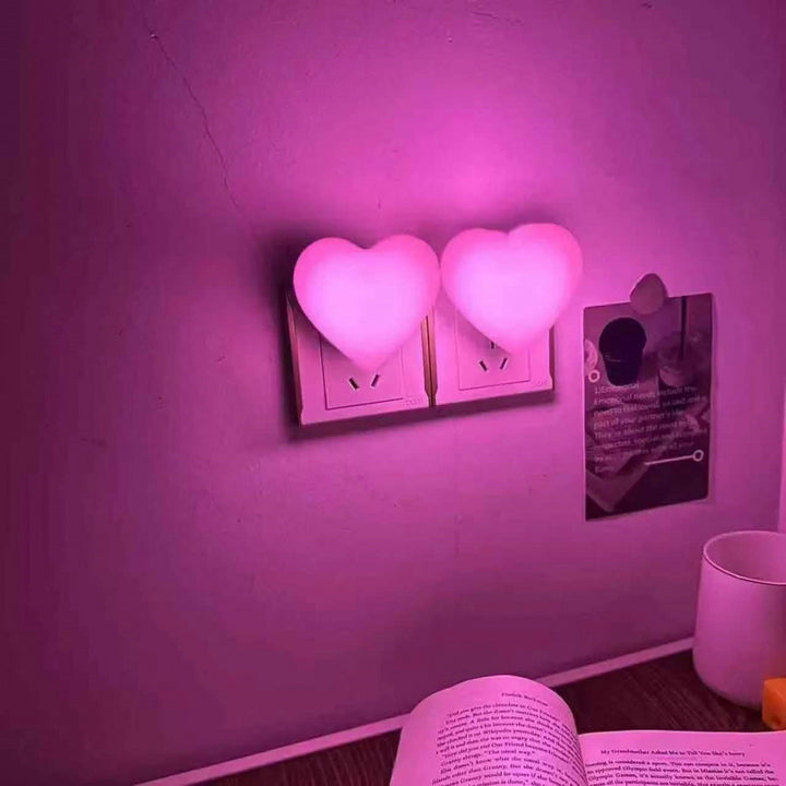 Heart-shaped plug-in ambient night light with soft LED lighting