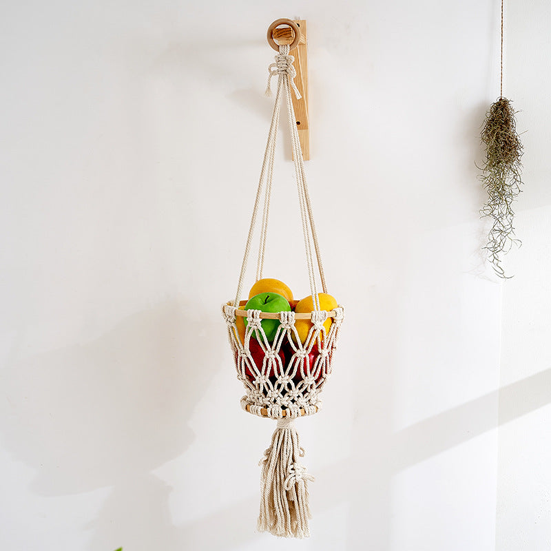 Macrame Hanging Planter with Wooden Accents