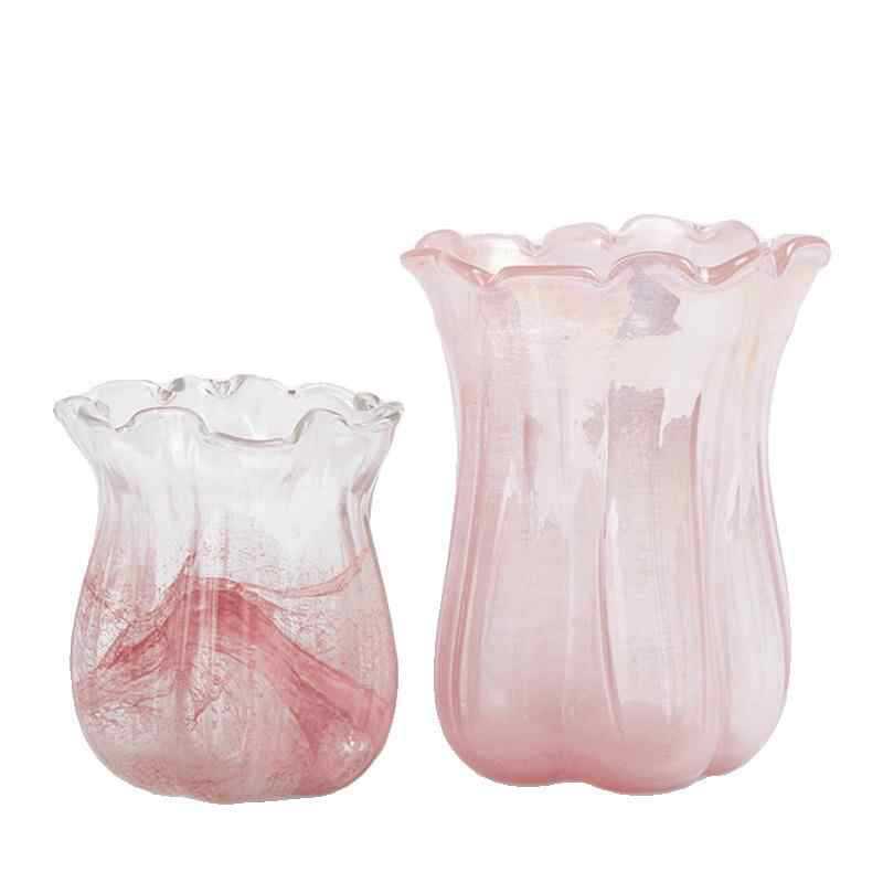 Handcrafted Iridescent Ribbed Tulip-Shaped Glass Vase