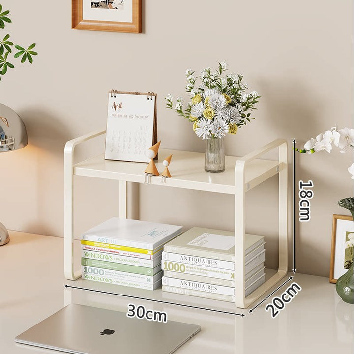 Compact Metal Desktop Shelf Riser with Raised Platform and Open Under-Storage