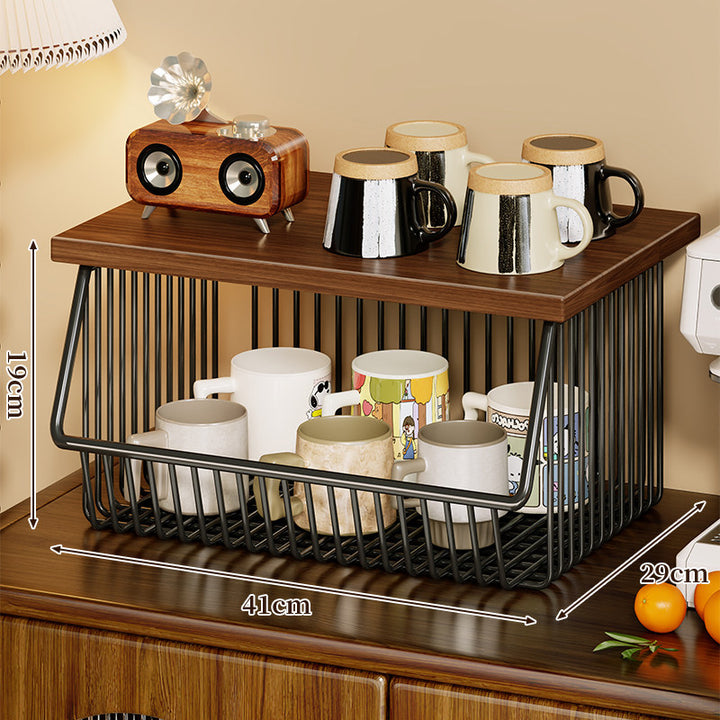 Mobile Four-Tier Kitchen Pantry Organizer Cart with Wood Top and Rolling Wire Baskets