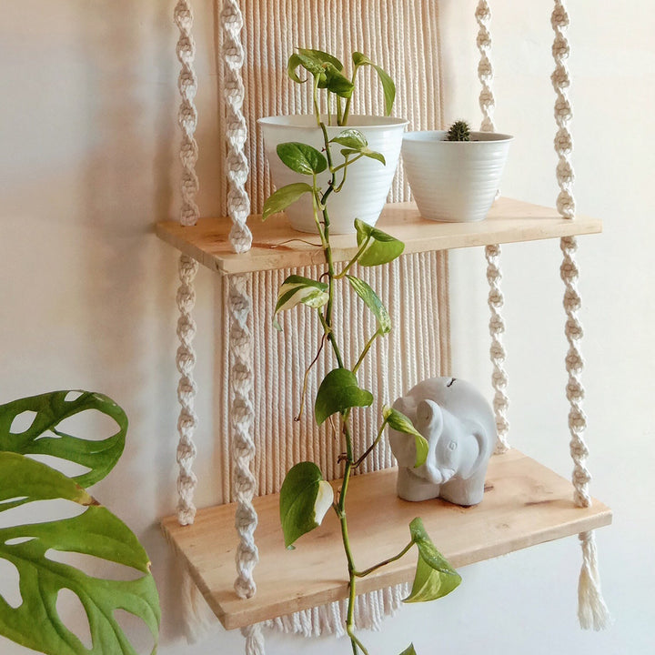 Macrame Plant Shelf with Decorative Hanging Design