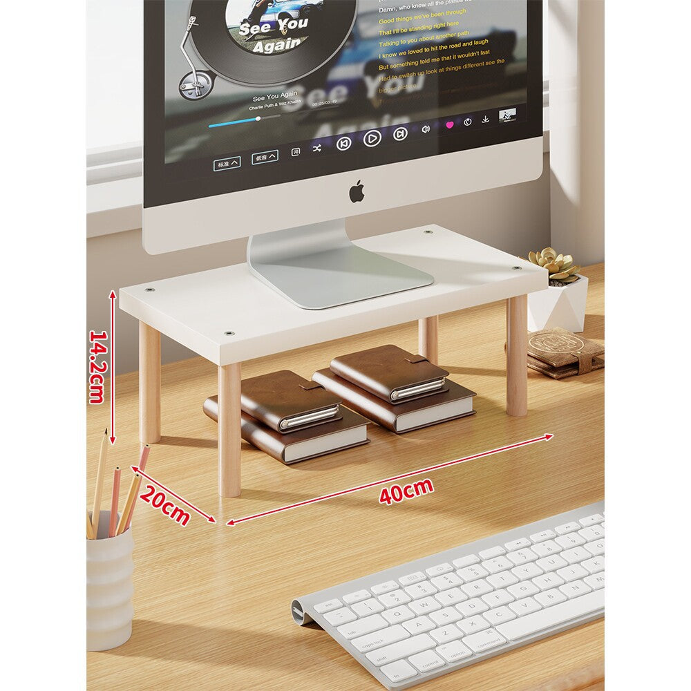 Elevated Wooden-Leg Monitor Riser with Under-Shelf Storage
