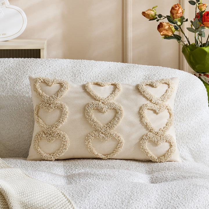 Handcrafted Tufted Heart-Pattern Lumbar Throw Pillow Cover