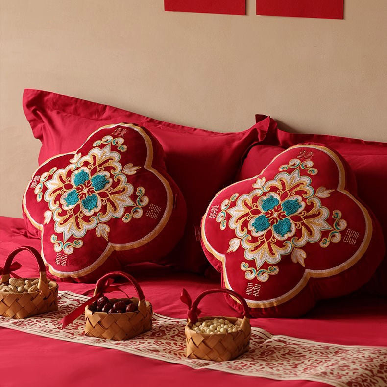Decorative Floral Embroidered Throw Pillow