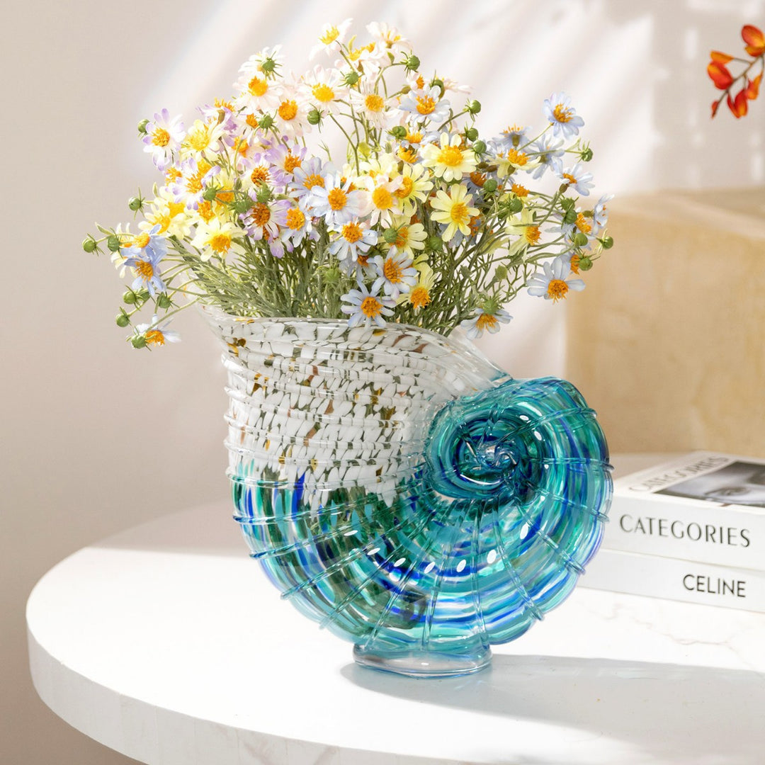 Hand-Blown Nautilus Shell Glass Decorative Sculpture Vase