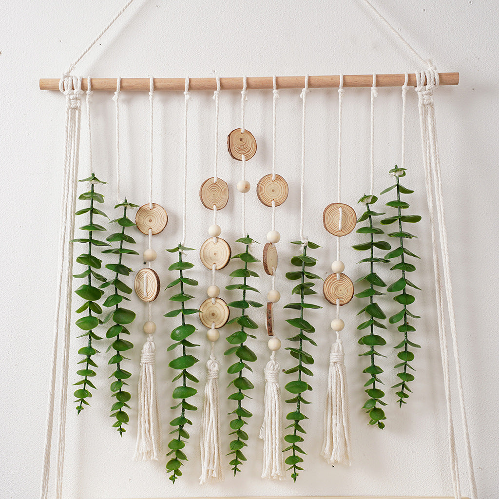 Macrame Wall Hanging Planter with Wooden Accents