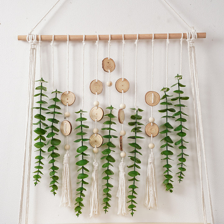 Macrame Wall Hanging Planter with Wooden Accents
