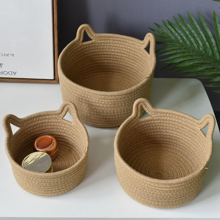 Cat-Eared Woven Storage Basket