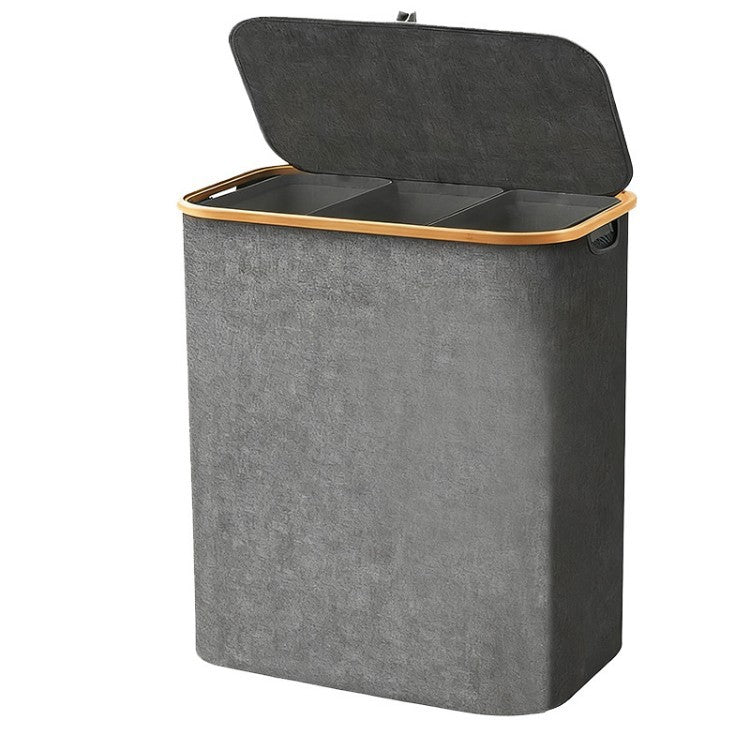 Laundry separation system with bamboo lid and multiple compartments