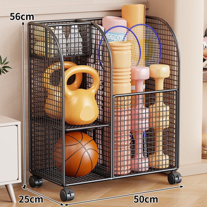 Rolling Mesh Sports Gear Storage Cart with Multi-Compartment Organizers and Locking Casters
