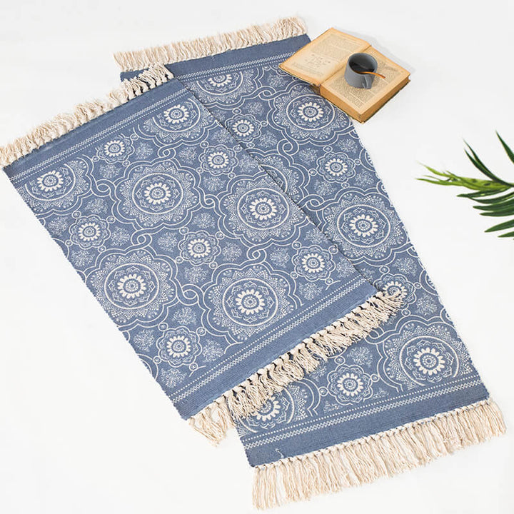 Decorative runner for dining table and console in Boho-Mandala design with fringes