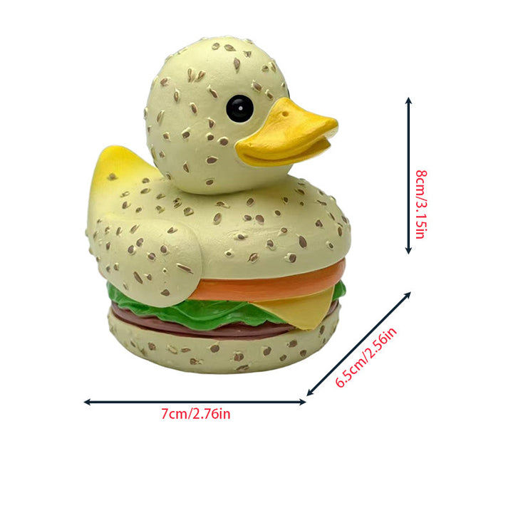 Funny rubber duck in hamburger design