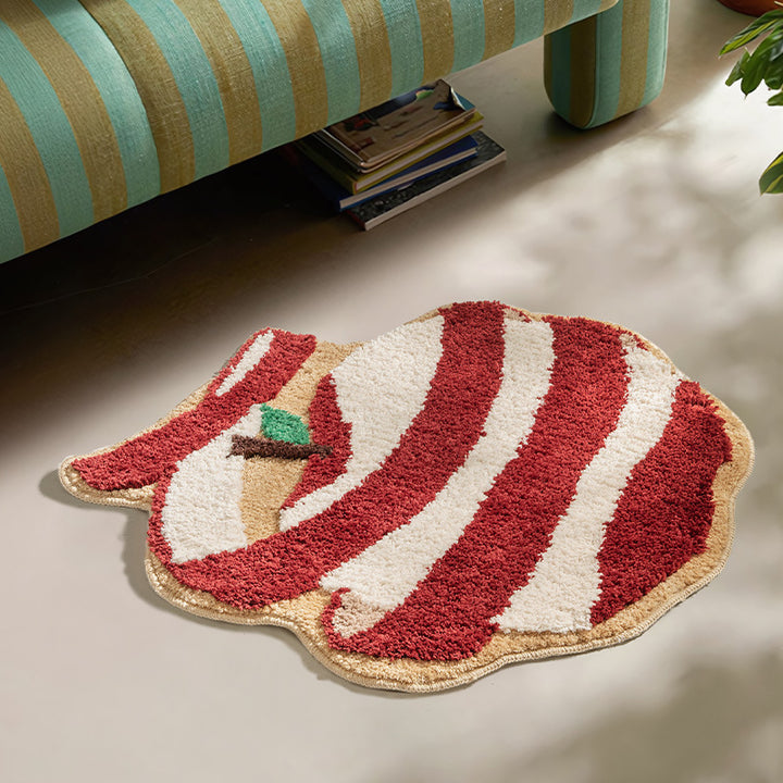 Hand-tufted decorative doormat in apple shape made of cotton blend with non-slip bottom