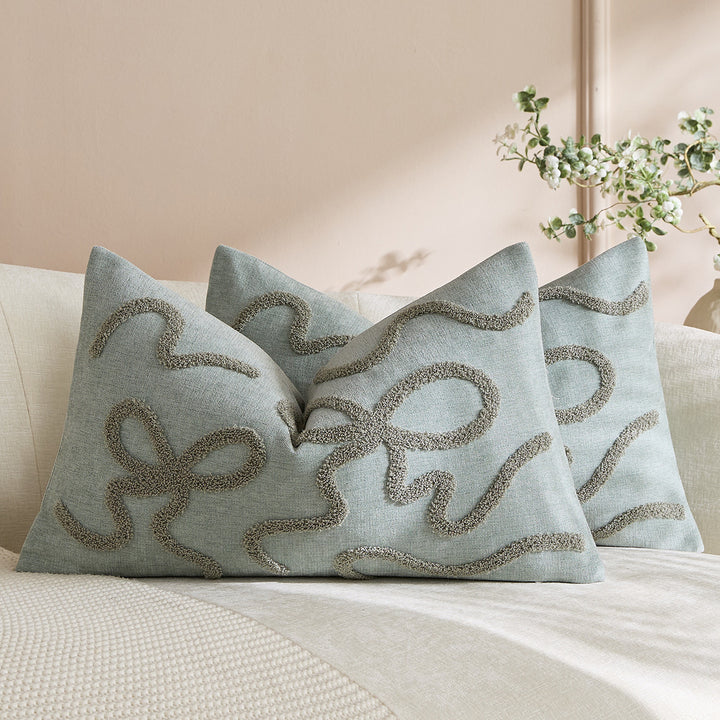 Square Textured Loop-Appliqué Linen-Blend Accent Pillow Cover