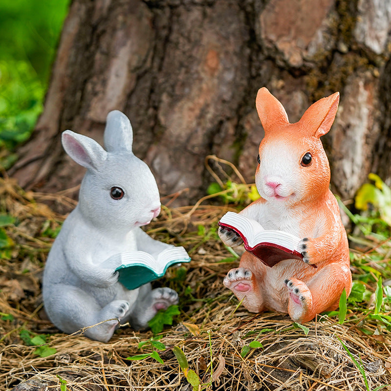 Adorable Reading Rabbit Figurine