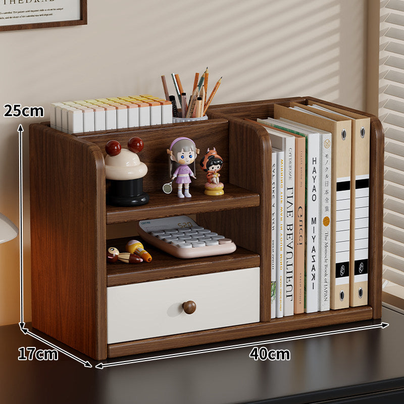 Bamboo-Style Multi-Compartment Desktop Bookshelf Organizer with Drawer