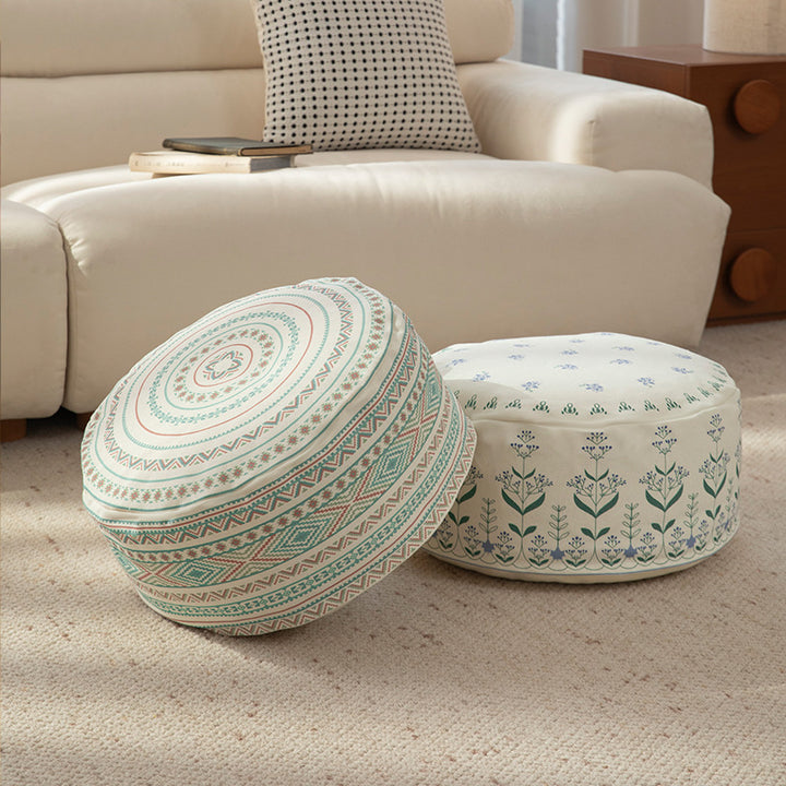 Boho mandala design seat cushion pouf with carrying handle