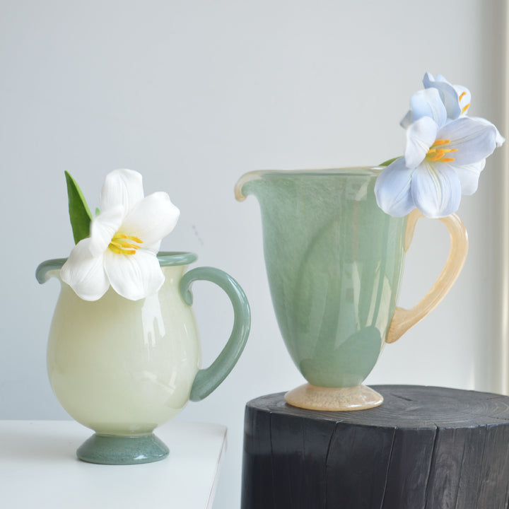 Handblown Confetti Glass Water Pitcher with Curved Handle