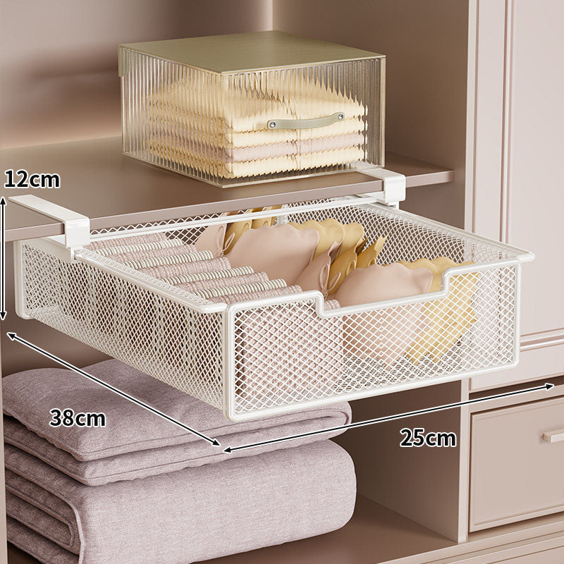 Under-Shelf Sliding Mesh Storage Drawer Organizer for Closet and Wardrobe