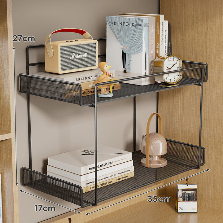 Under-Shelf Hanging Mesh Organizer with Slide-Out Tray and Raised Guardrail