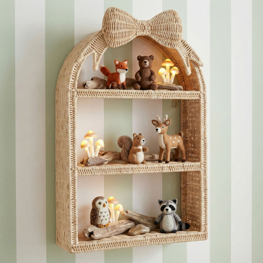 Basket shelf with bow motif