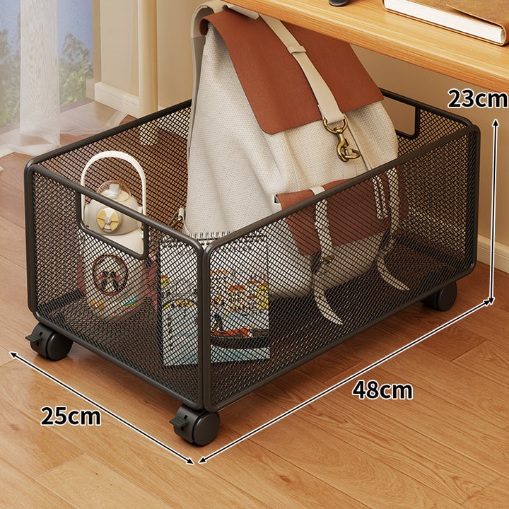 Under-Desk Rolling Mesh Utility Basket with Locking Swivel Wheels