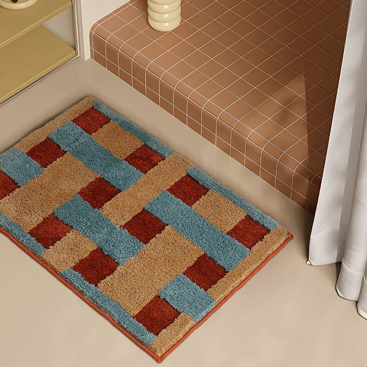 non-slip microfiber entrance mat with high pile and geometric pattern