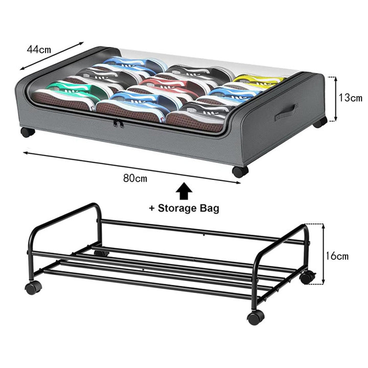 Storage box with wheels and transparent lid