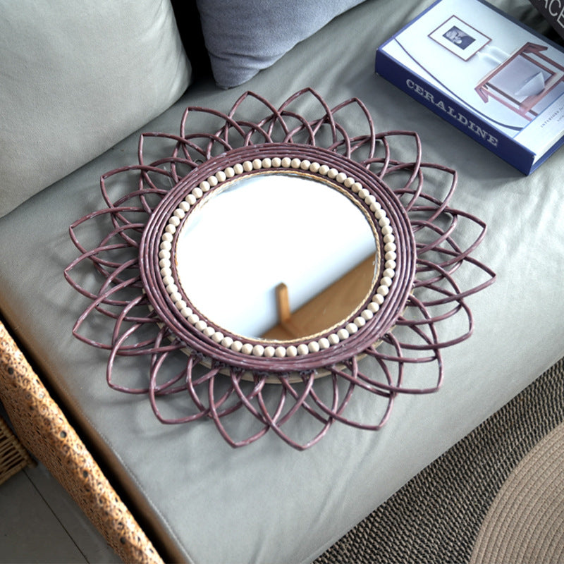 Wall mirror with elaborate macrame frame