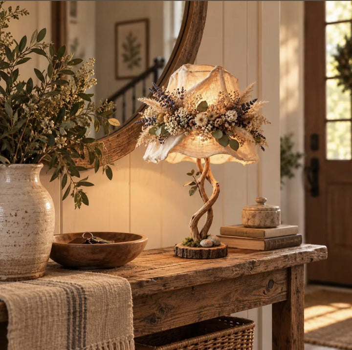 Decorative table lamp with floral elements