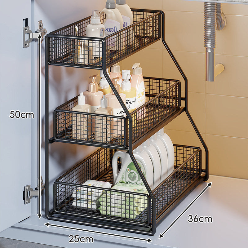 Staggered Wire-Mesh Cabinet Storage Organizer with Slim Slide Base and Raised Perimeter