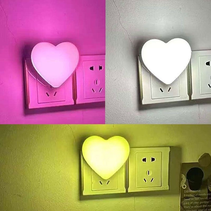 Heart-shaped plug-in ambient night light with soft LED lighting