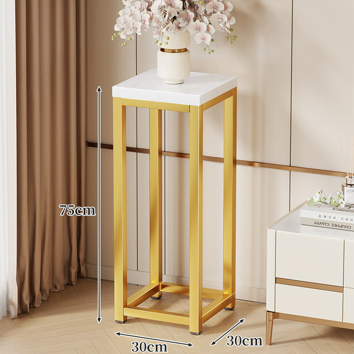Tall Marble-Top Decorative Plant Pedestal with Slim Metal Frame