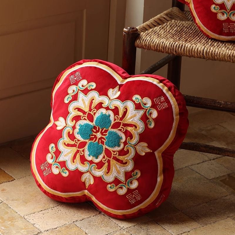 Decorative Floral Embroidered Throw Pillow