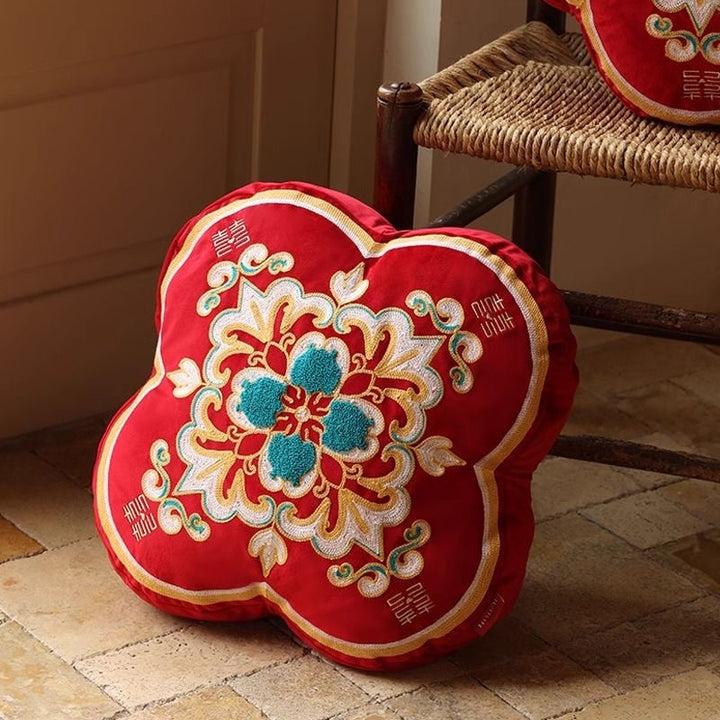Decorative Floral Embroidered Throw Pillow