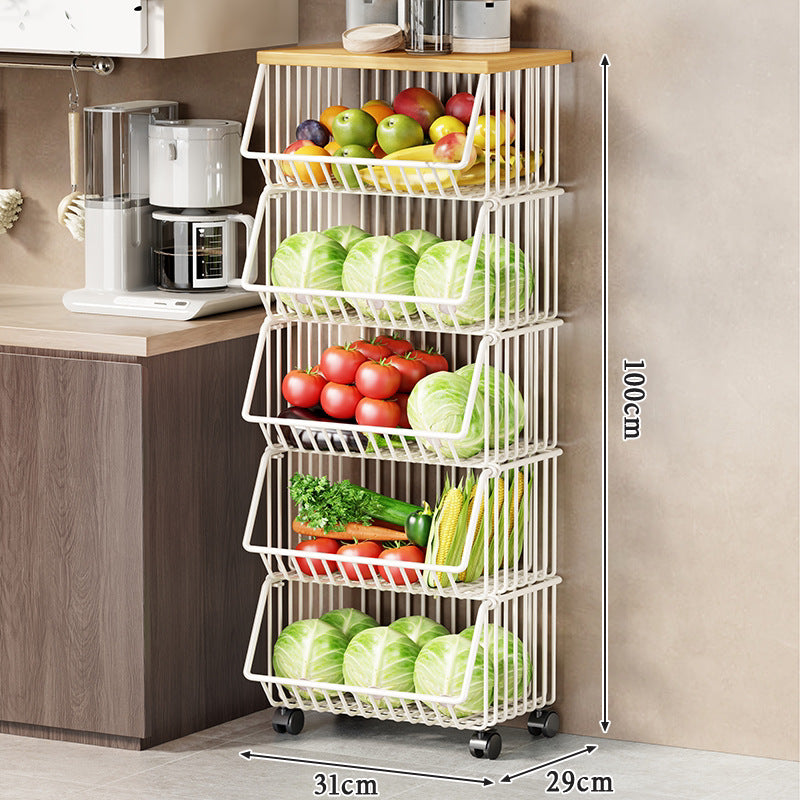 Slim Five-Tier Rolling Metal Kitchen Pantry Storage Rack with Wire Baskets