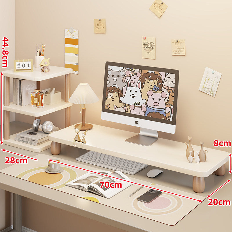 Low-Profile Ergonomic Wooden Desktop Monitor Lift with Under-Shelf Keyboard Storage