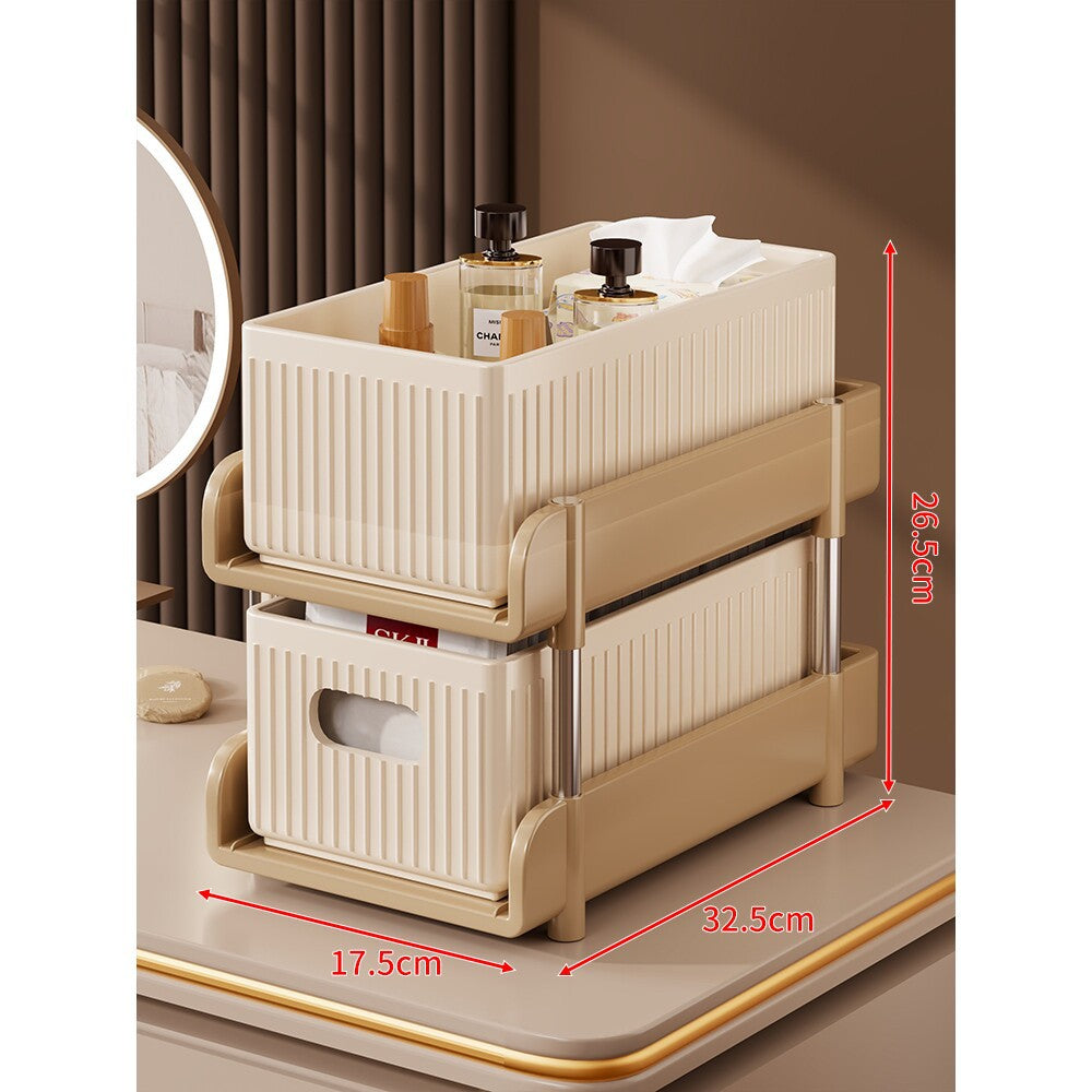 Tiered Vertical Cosmetic and Bathroom Storage Drawer Organizer with Removable Bins and Carry Handles