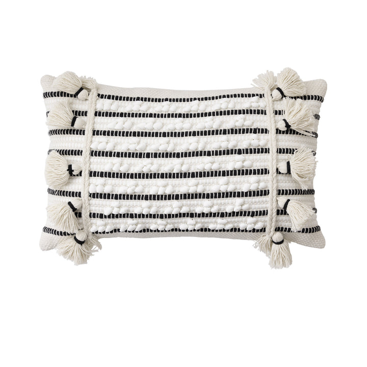 Woven Boho decorative cushion with tassels, tufted relief and handcrafted details
