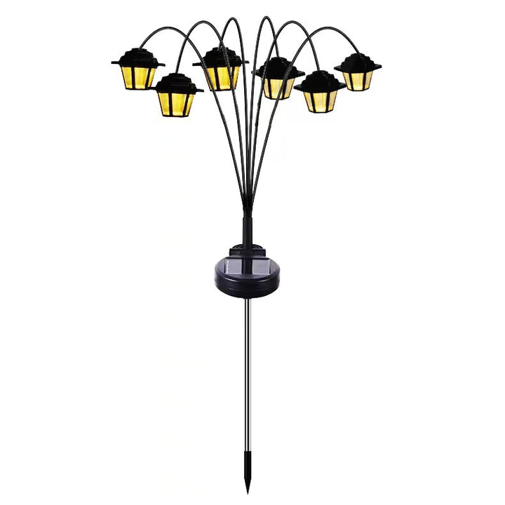 Solar-Powered Vintage Lantern with Multiple Heads Path Stake Set
