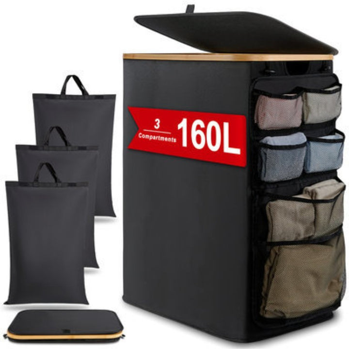 Multifunctional laundry storage box with bamboo lid