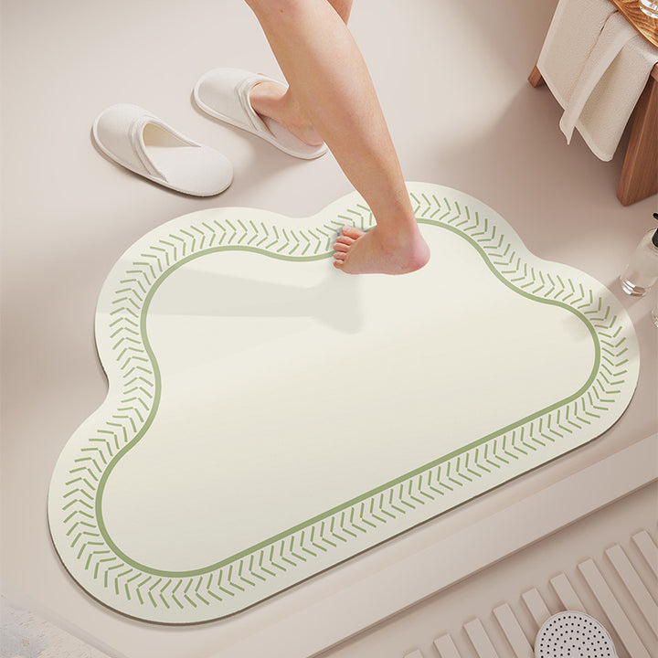 Cloud-Shaped Absorbent Microfiber Bath Mat with Non-Slip Backing and Palm Leaf Print